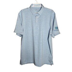 Vineyard‎ Vines Performance Men Golf Shirt L Blue White Striped Stretch Pullover